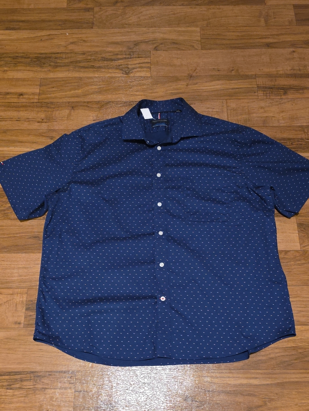 Tommy Hilfiger Navy Short-Sleeve Button-Down with Micro Dot Print